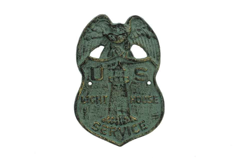 Antique Seaworn Bronze Cast Iron US Lighthouse Service Sign 9"