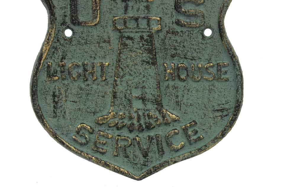 Antique Seaworn Bronze Cast Iron US Lighthouse Service Sign 9"