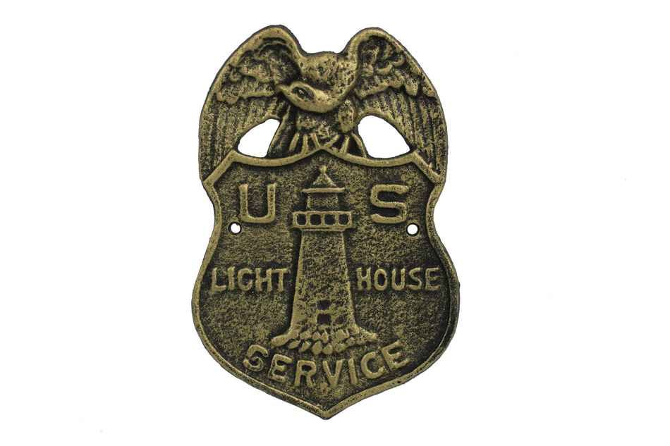 Antique Gold Cast Iron US Lighthouse Service Sign 9"