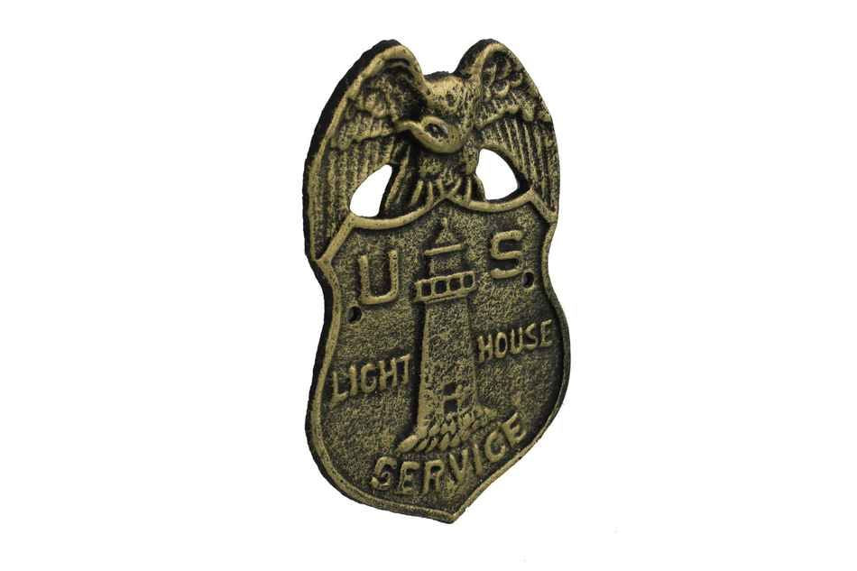 Antique Gold Cast Iron US Lighthouse Service Sign 9"
