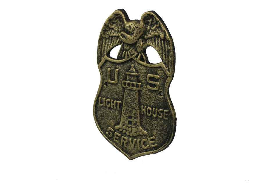 Antique Gold Cast Iron US Lighthouse Service Sign 9"