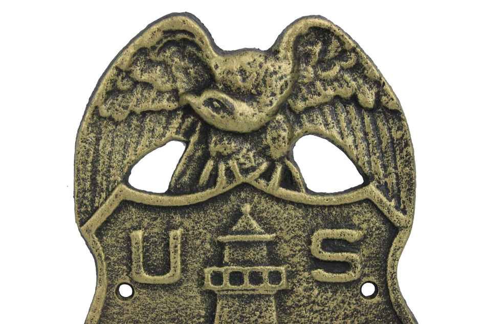 Antique Gold Cast Iron US Lighthouse Service Sign 9"