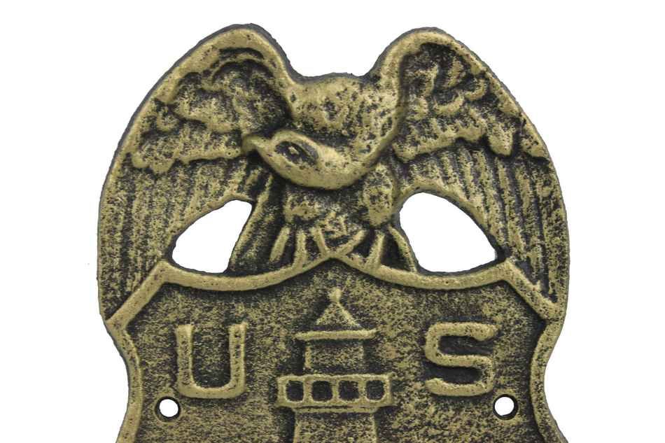 Antique Gold Cast Iron US Lighthouse Service Sign 9"