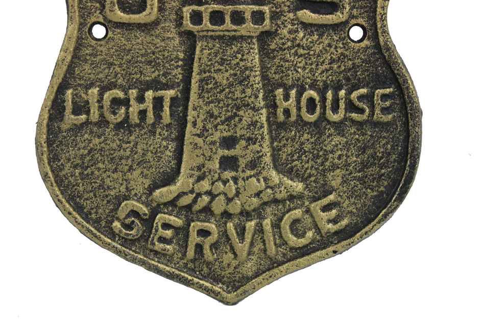 Antique Gold Cast Iron US Lighthouse Service Sign 9"