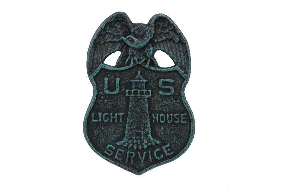 Seaworn Blue Cast Iron US Lighthouse Service Sign 9"