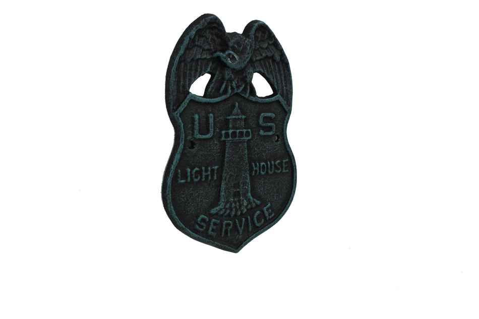 Seaworn Blue Cast Iron US Lighthouse Service Sign 9"