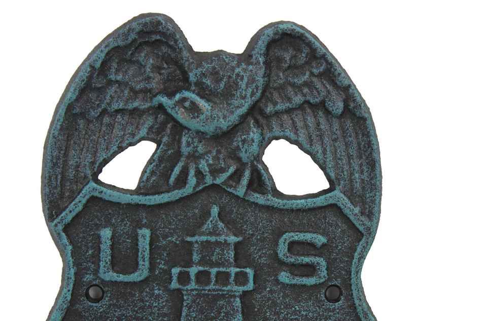 Seaworn Blue Cast Iron US Lighthouse Service Sign 9"