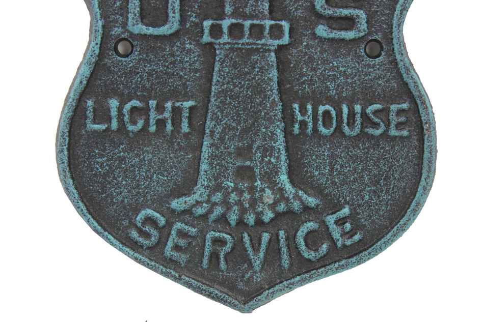 Seaworn Blue Cast Iron US Lighthouse Service Sign 9"
