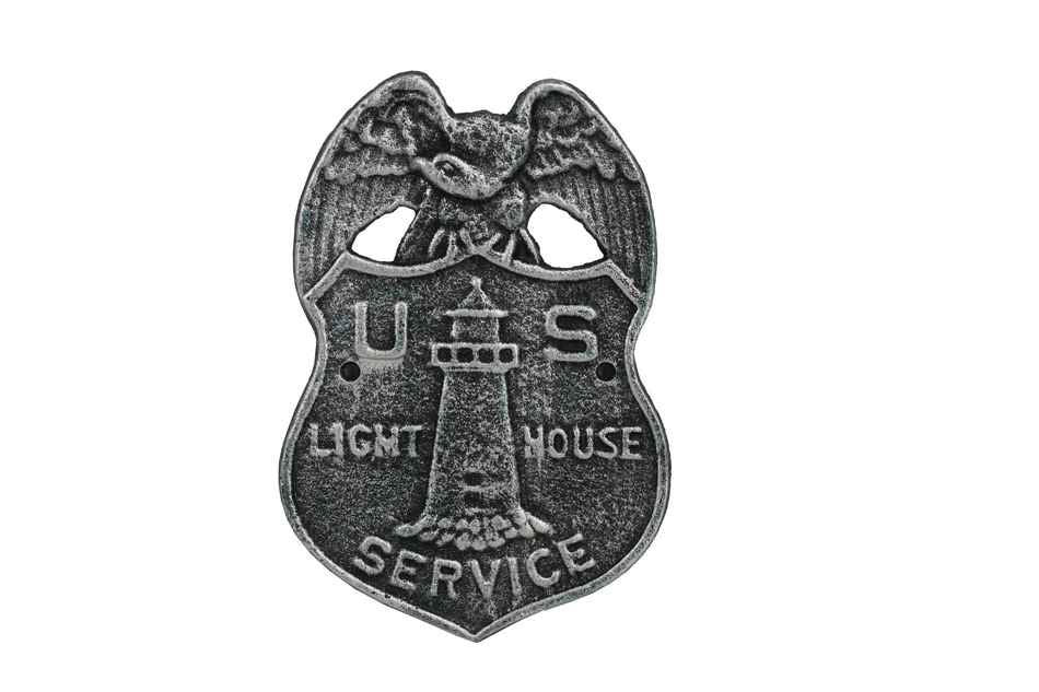 Antique Silver Cast Iron US Lighthouse Service Sign 9"