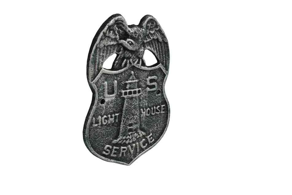 Antique Silver Cast Iron US Lighthouse Service Sign 9"