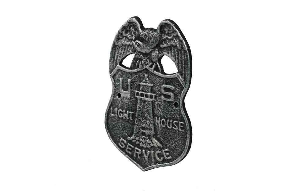 Antique Silver Cast Iron US Lighthouse Service Sign 9"