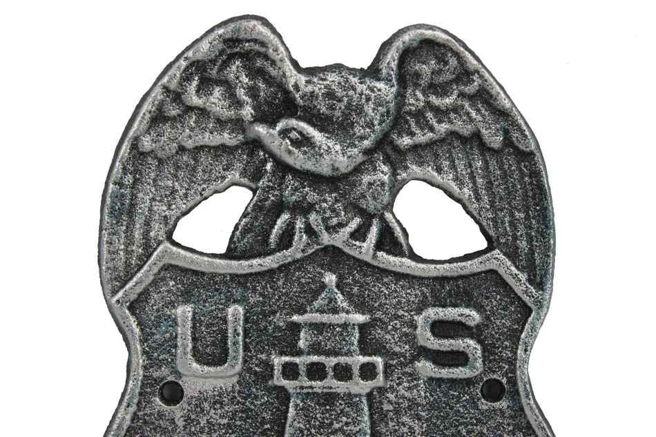 Antique Silver Cast Iron US Lighthouse Service Sign 9"