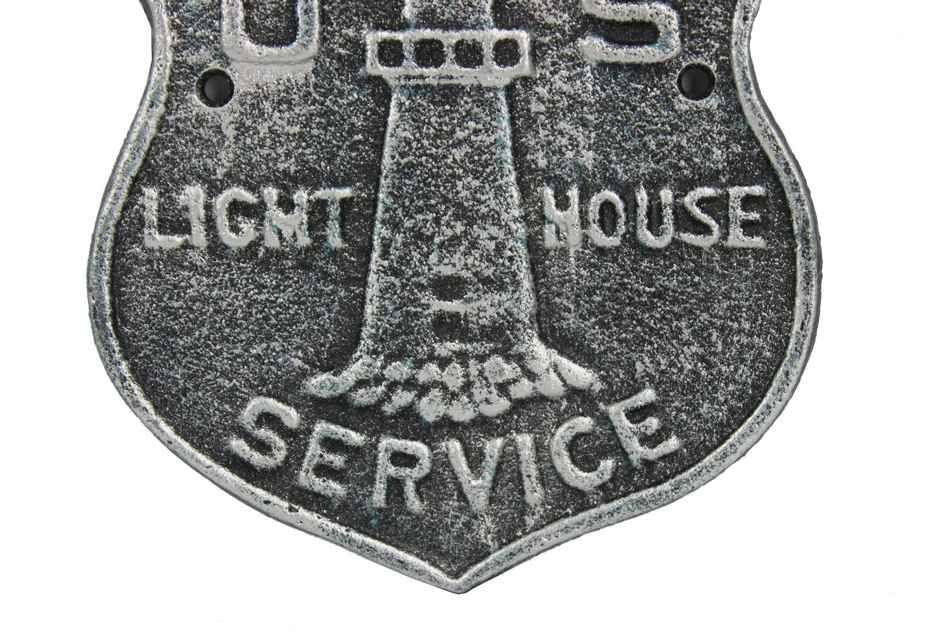 Antique Silver Cast Iron US Lighthouse Service Sign 9"