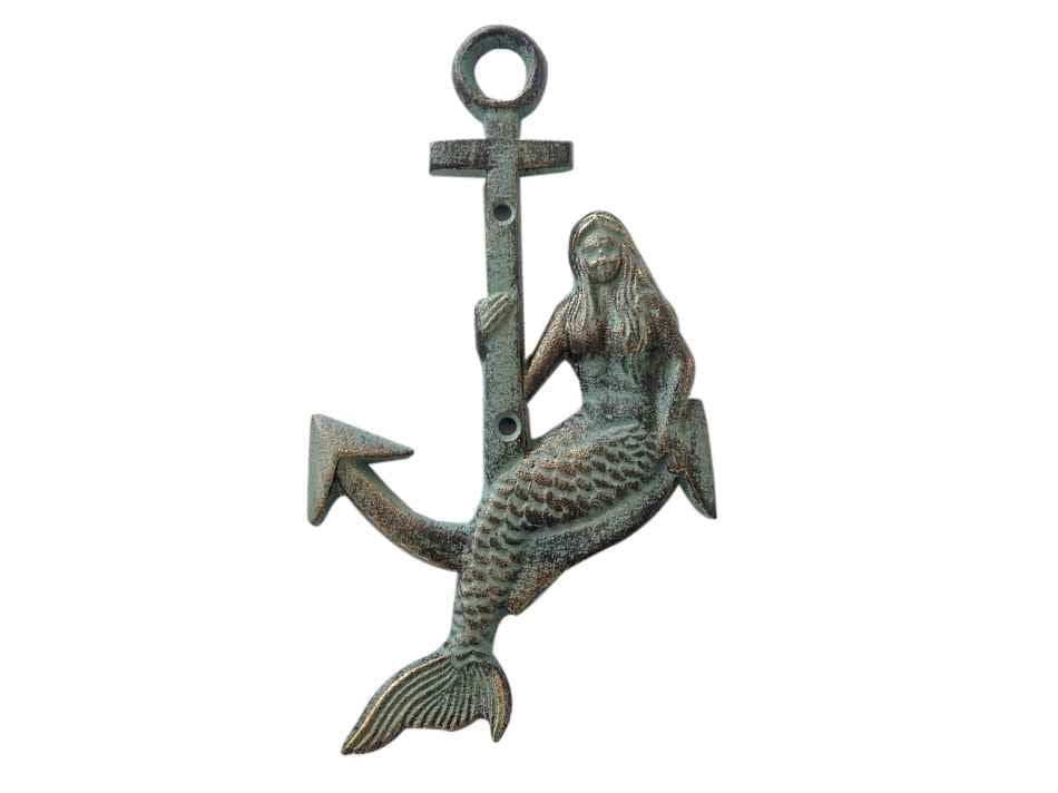 Antique Seaworn Bronze Cast Iron Mermaid Anchor 9"