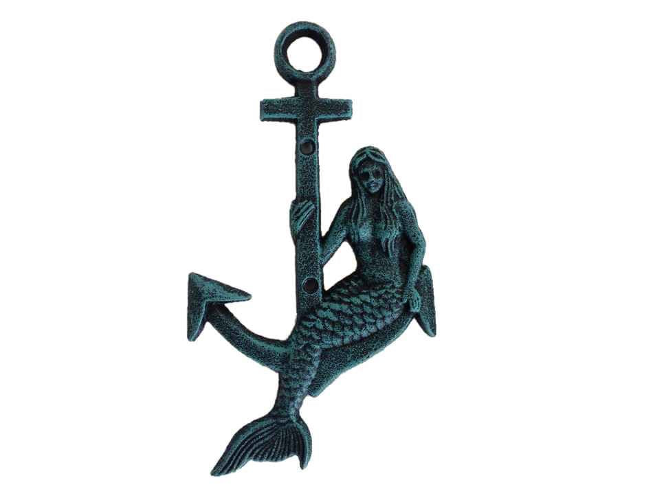 Seaworn Blue Cast Iron Mermaid Anchor 9"