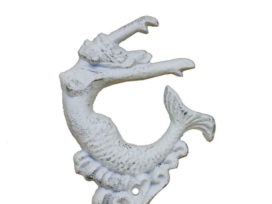 Whitewashed Cast Iron Mermaid Key Hook 6"