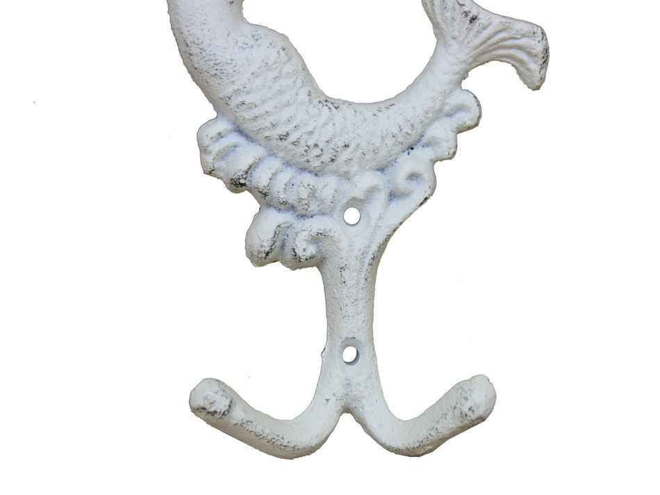 Whitewashed Cast Iron Mermaid Key Hook 6"