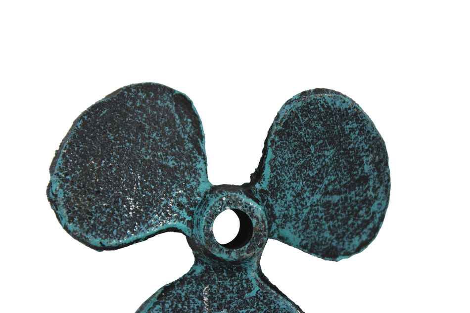 Seaworn Blue Cast Iron Propeller Paperweight 4"