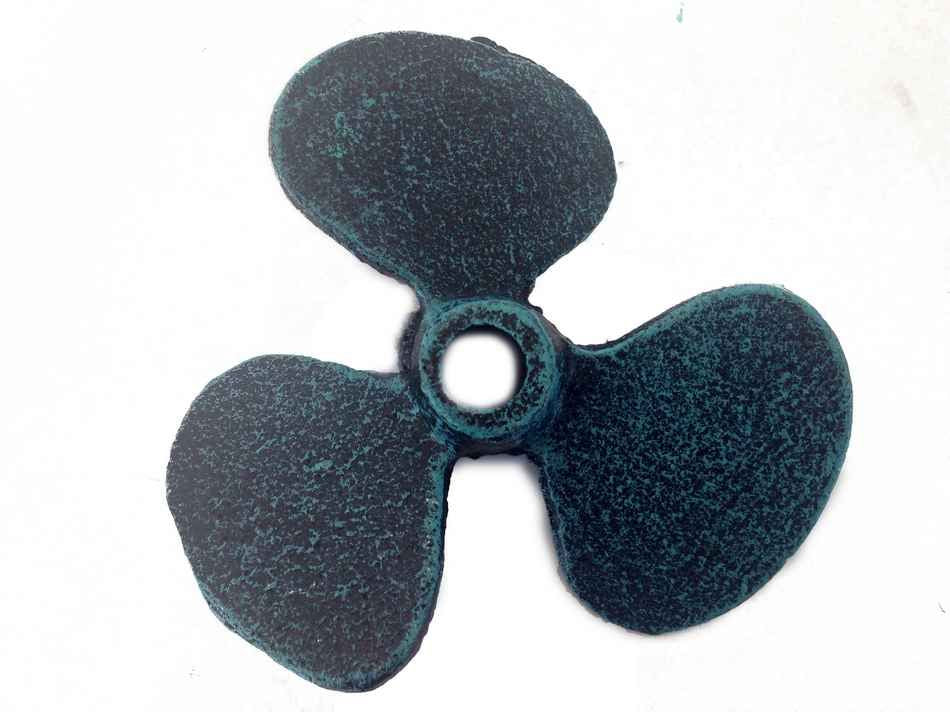 Seaworn Blue Cast Iron Propeller Paperweight 4"