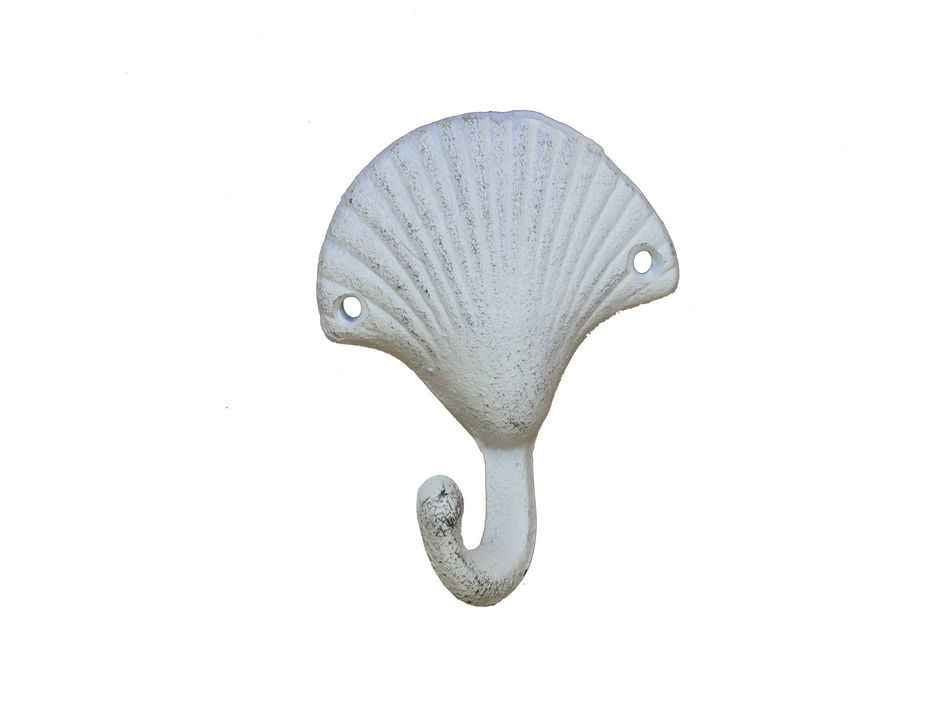 Whitewashed Cast Iron Seashell Hook 4"