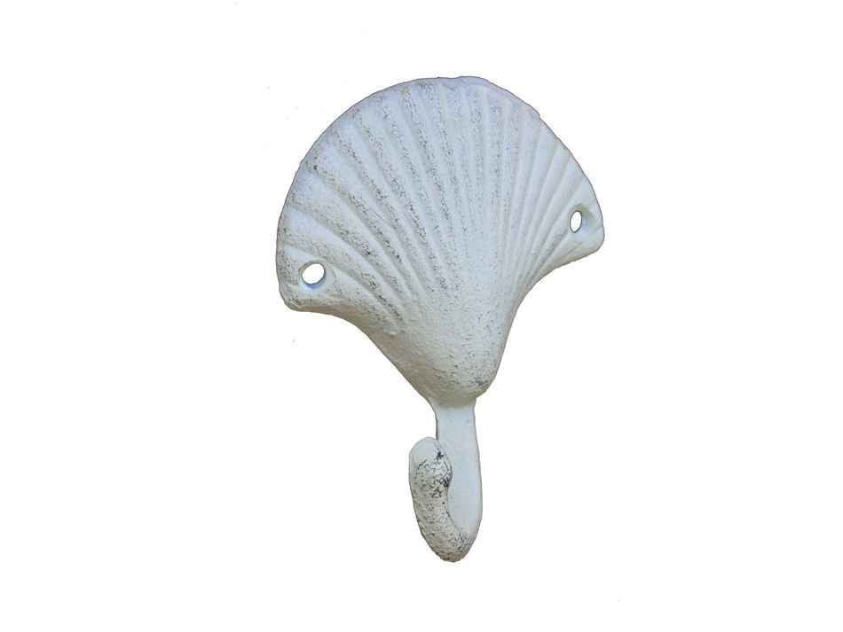 Whitewashed Cast Iron Seashell Hook 4"