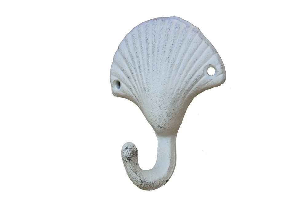 Whitewashed Cast Iron Seashell Hook 4"
