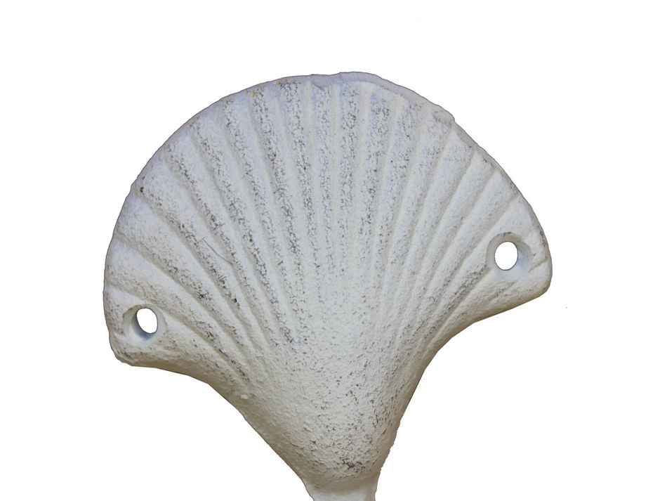 Whitewashed Cast Iron Seashell Hook 4"