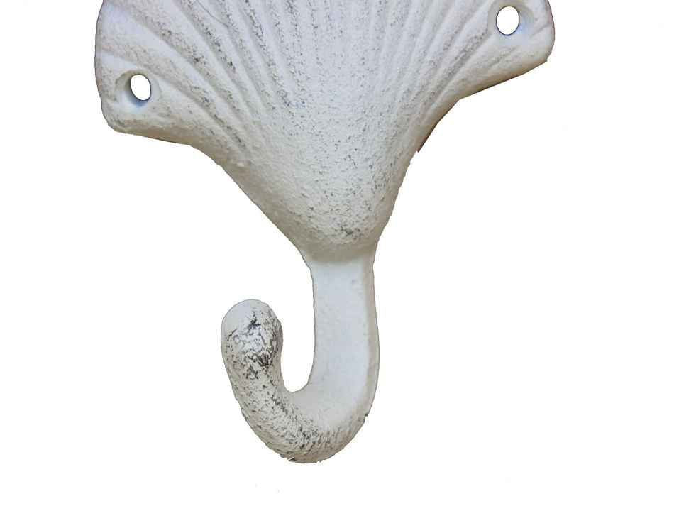 Whitewashed Cast Iron Seashell Hook 4"