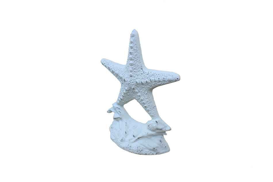 Whitewashed Cast Iron Starfish Door Stopper 11"