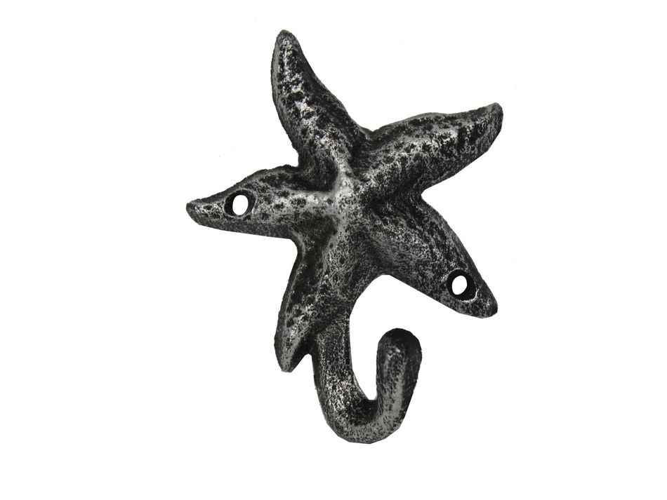 Antique Silver Cast Iron Starfish Hook 4"