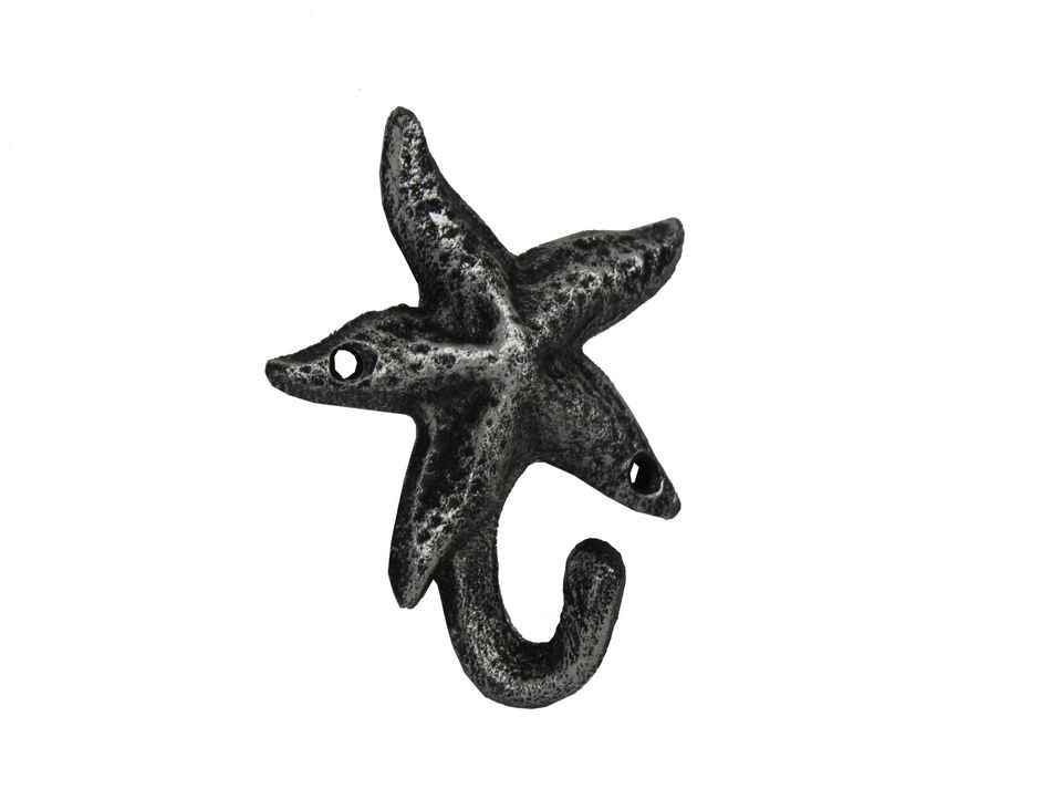 Antique Silver Cast Iron Starfish Hook 4"