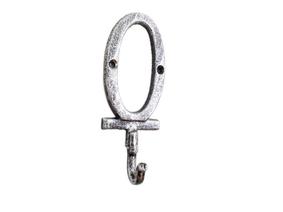 Rustic Silver Cast Iron Letter O Alphabet Wall Hook 6"