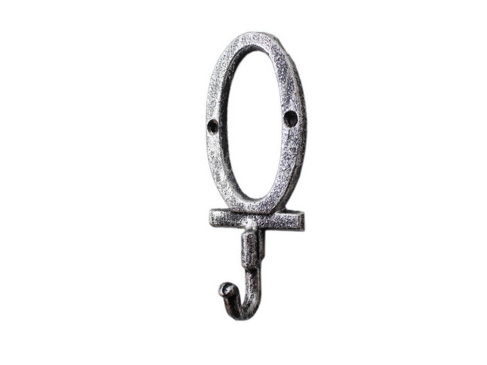 Rustic Silver Cast Iron Letter O Alphabet Wall Hook 6"