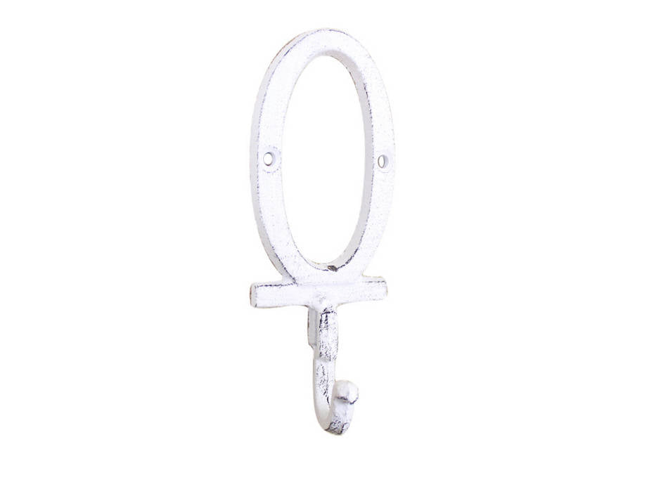 Whitewashed Cast Iron Number 0 Wall Hook 6"