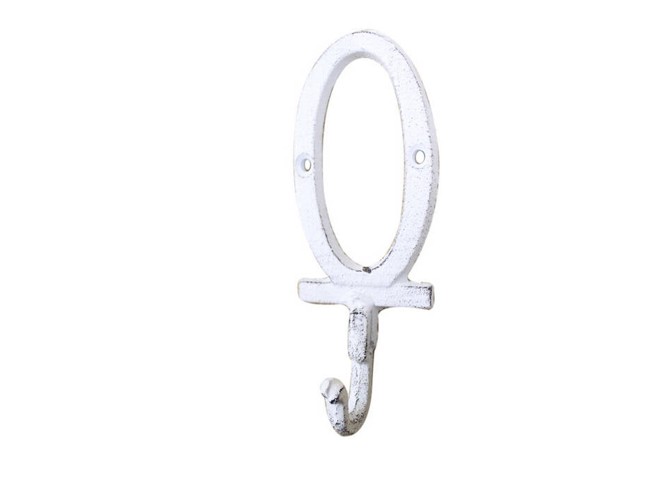 Whitewashed Cast Iron Number 0 Wall Hook 6"