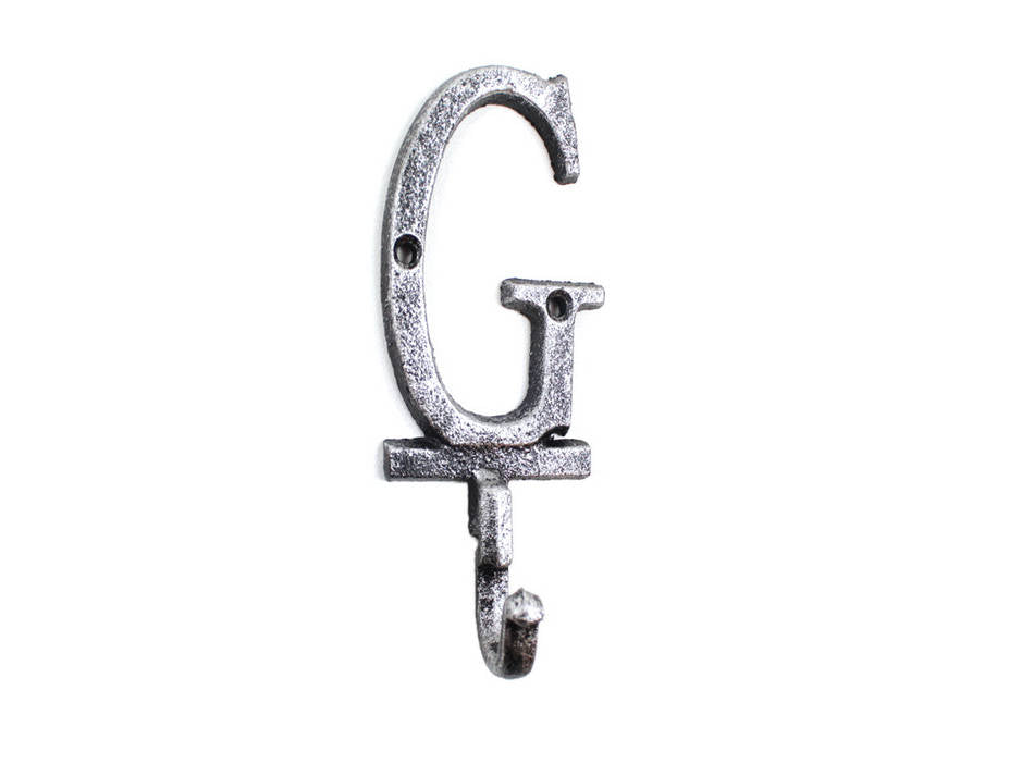 Rustic Silver Cast Iron Letter G Alphabet Wall Hook 6"