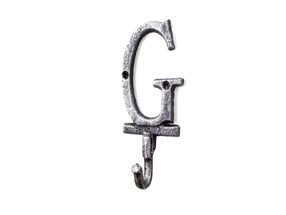 Rustic Silver Cast Iron Letter G Alphabet Wall Hook 6"