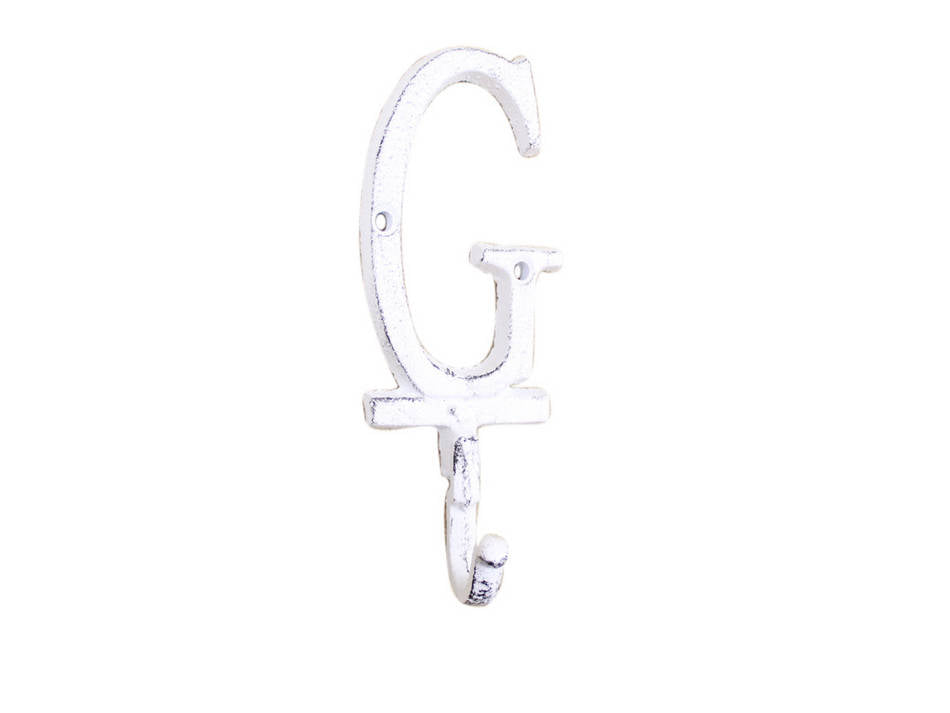 Whitewashed Cast Iron Letter G Alphabet Wall Hook 6"
