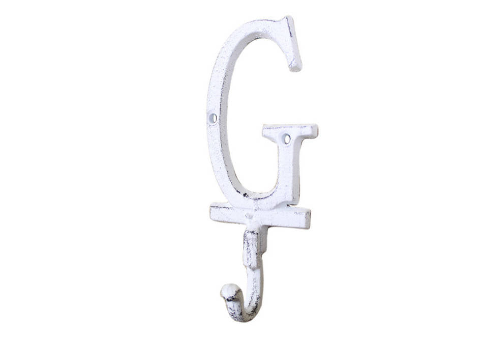 Whitewashed Cast Iron Letter G Alphabet Wall Hook 6"