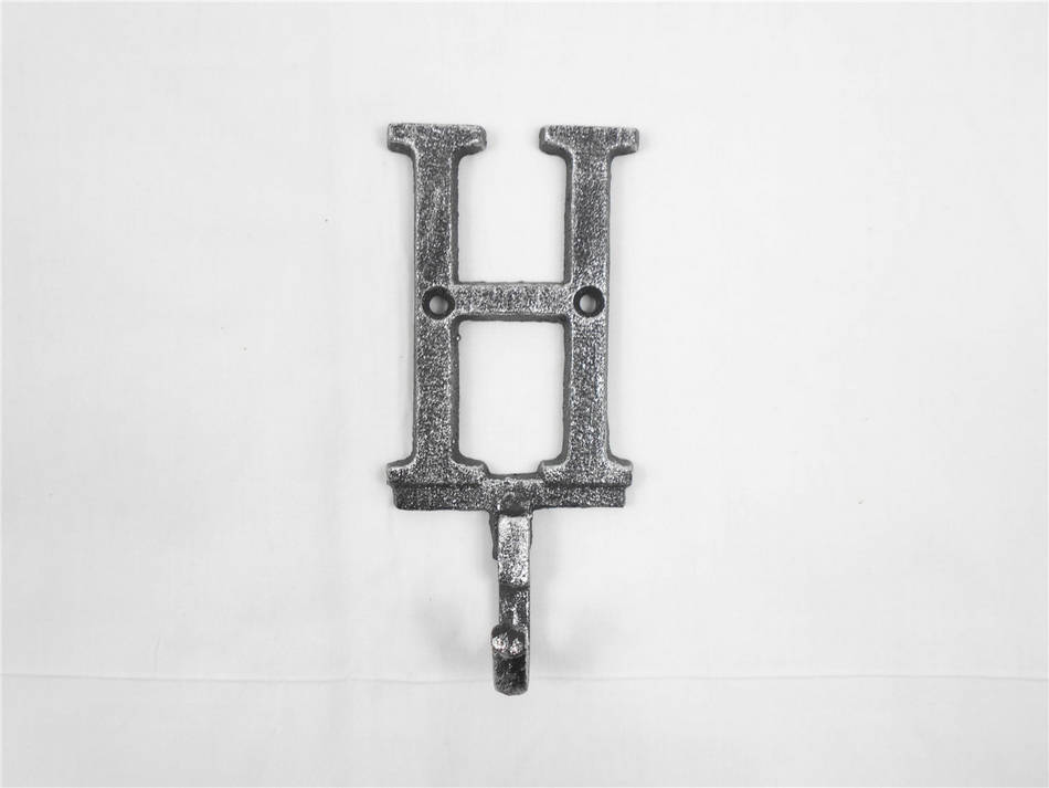 Rustic Silver Cast Iron Letter H Alphabet Wall Hook 6"