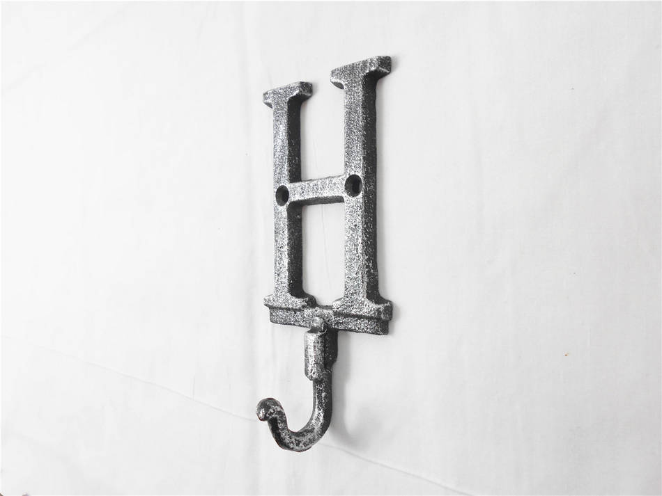 Rustic Silver Cast Iron Letter H Alphabet Wall Hook 6"