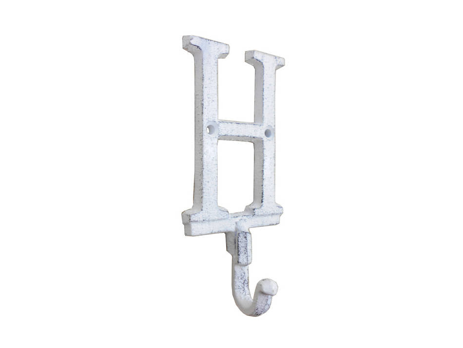 Whitewashed Cast Iron Letter H Alphabet Wall Hook 6"