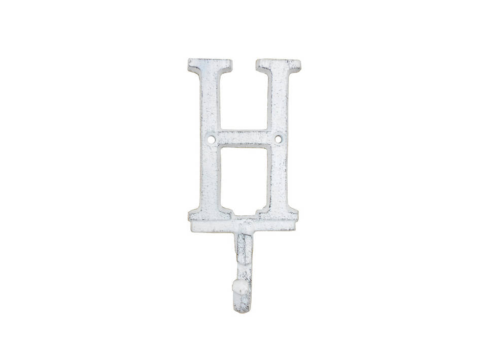 Whitewashed Cast Iron Letter H Alphabet Wall Hook 6"