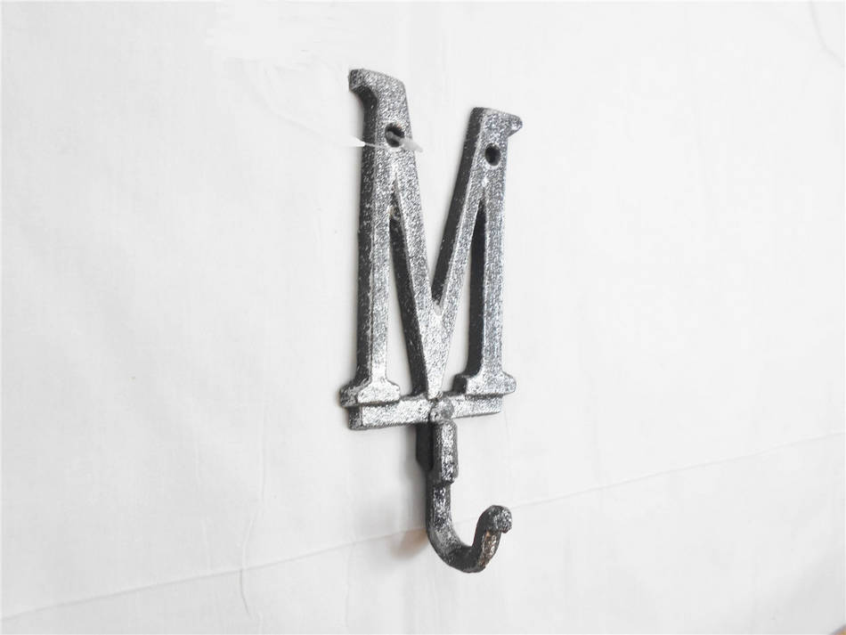 Rustic Silver Cast Iron Letter M Alphabet Wall Hook 6"