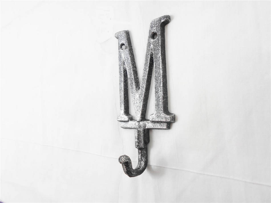 Rustic Silver Cast Iron Letter M Alphabet Wall Hook 6"
