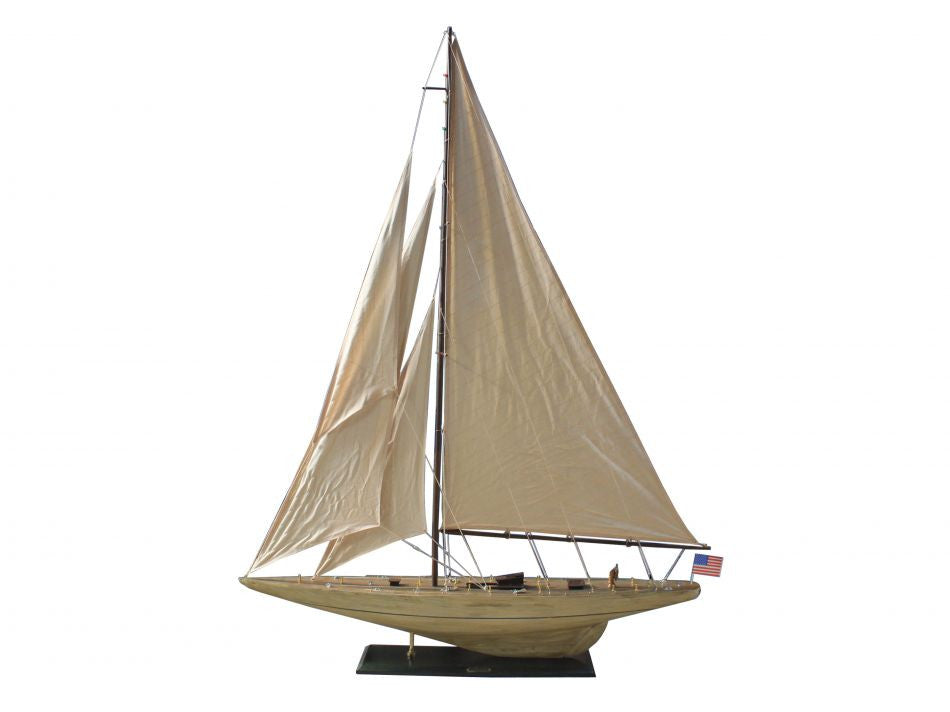 Wooden Rustic Intrepid Model Sailboat Decoration 60"