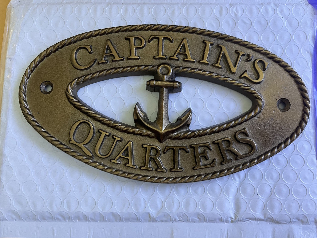 Antique Brass Captain's Quarters Sign 9"