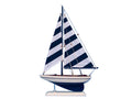 Wooden Blue Striped Pacific Sailer Model Sailboat Decoration 17"