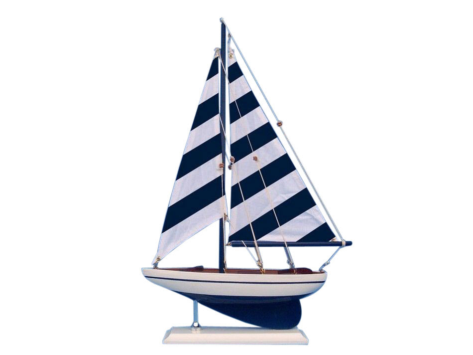 Wooden Blue Striped Pacific Sailer Model Sailboat Decoration 17"