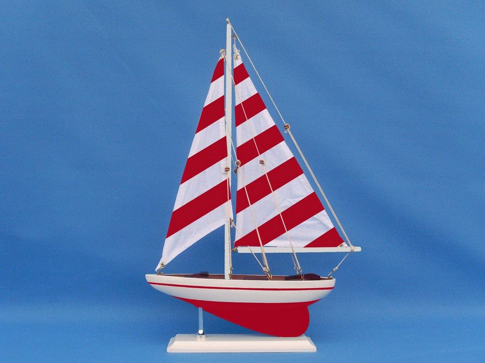 Wooden Red Striped Pacific Sailer Model Sailboat Decoration 17"